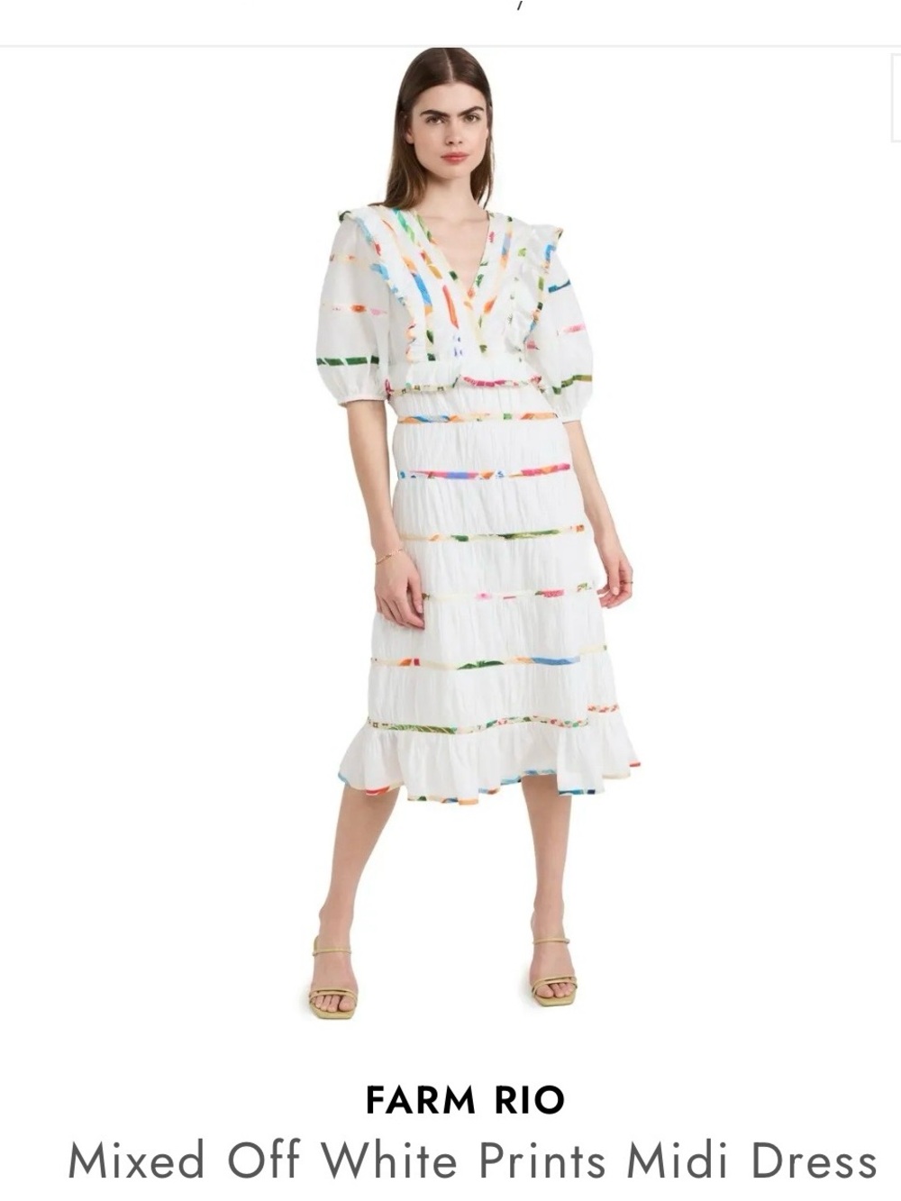 FARM RIO Off-White Midi Dress with Multicolor Stripe Accents